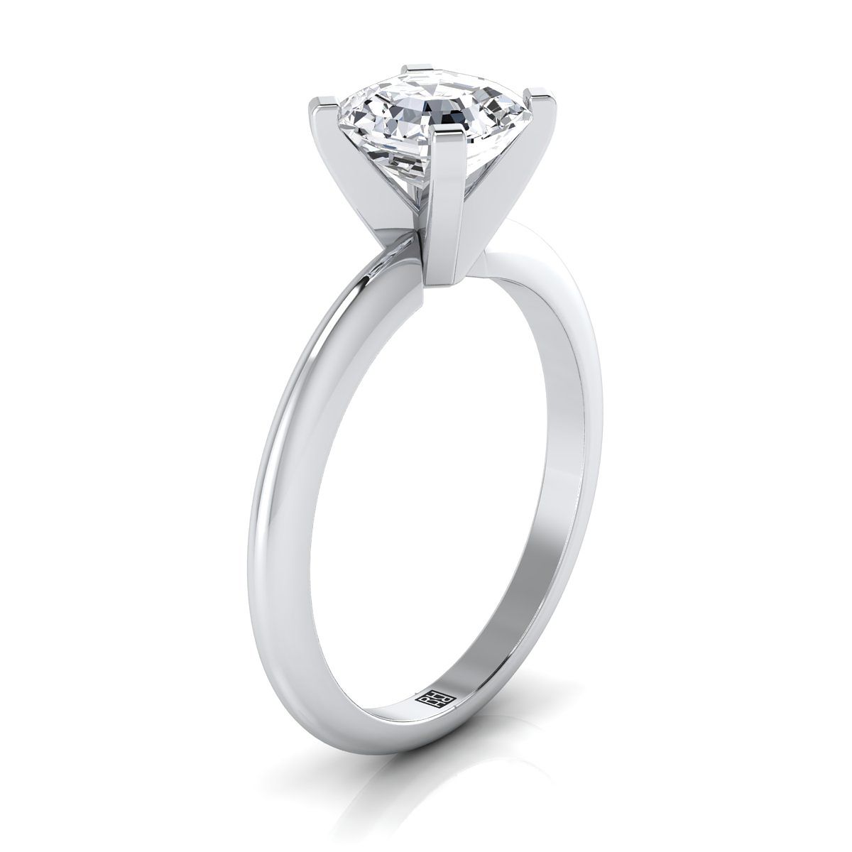 Classic Low Base Solitaire Asscher, in Platinum, prong setting – side profile | RockHer