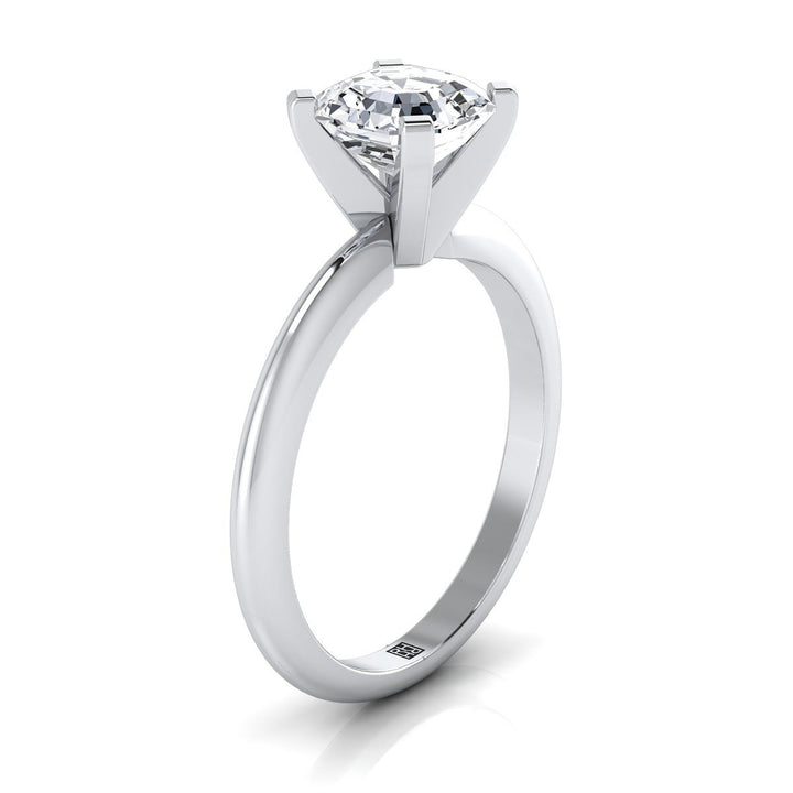 Classic Low Base Solitaire Asscher, in 18K White Gold, prong setting – side profile | RockHer