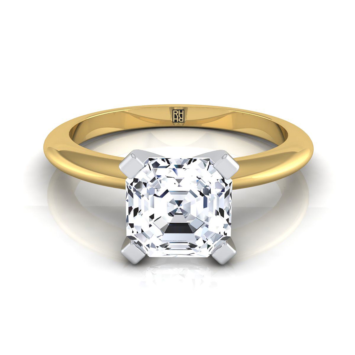 Classic Low Base Solitaire Asscher, in 18K Yellow Gold, prong setting | RockHer