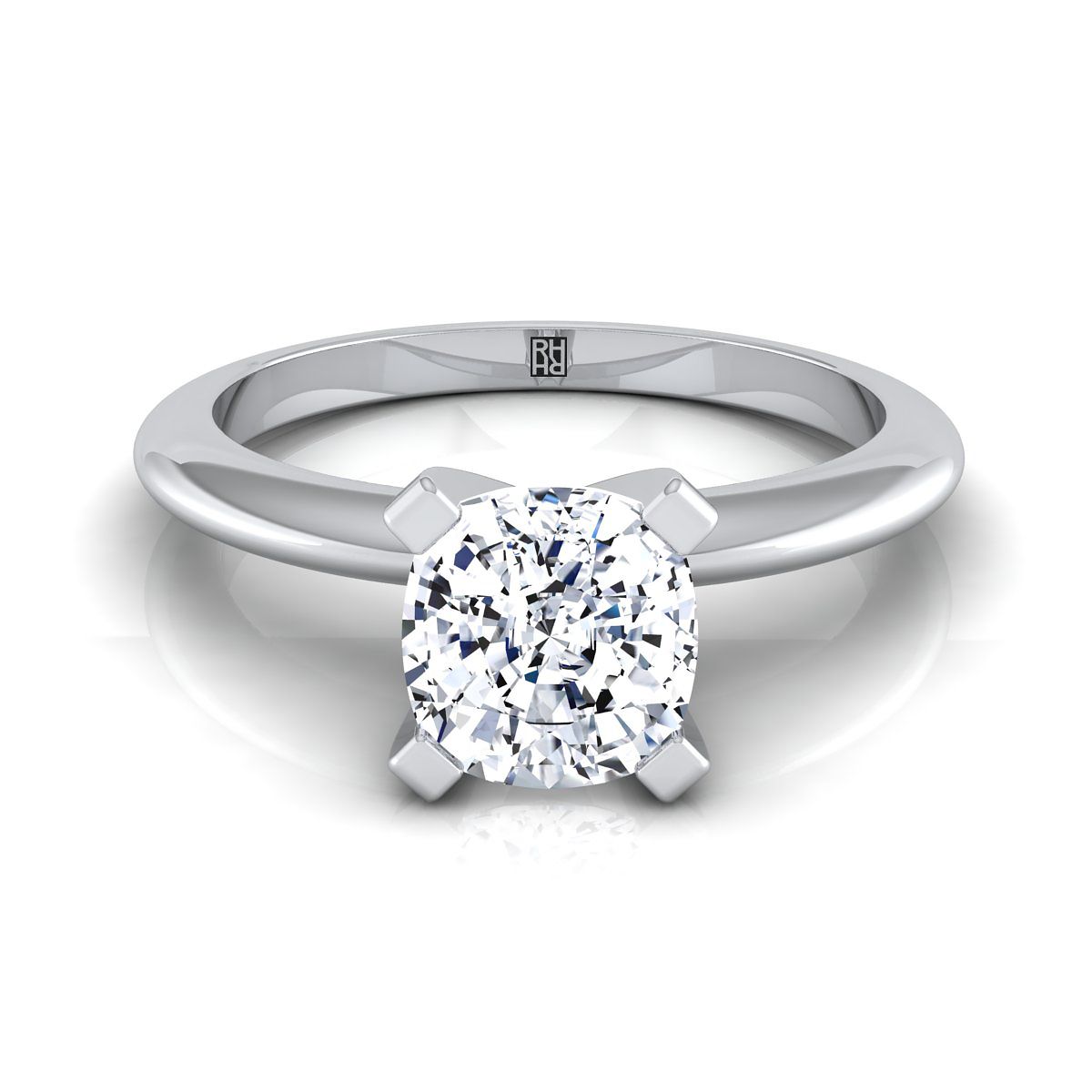 4 Prong Diamond Solitaire With Petite Modern Knife Edge Shank For 1.50 Carat Cushion H Color Vvs1 Clarity Ags-0, in Platinum | RockHer