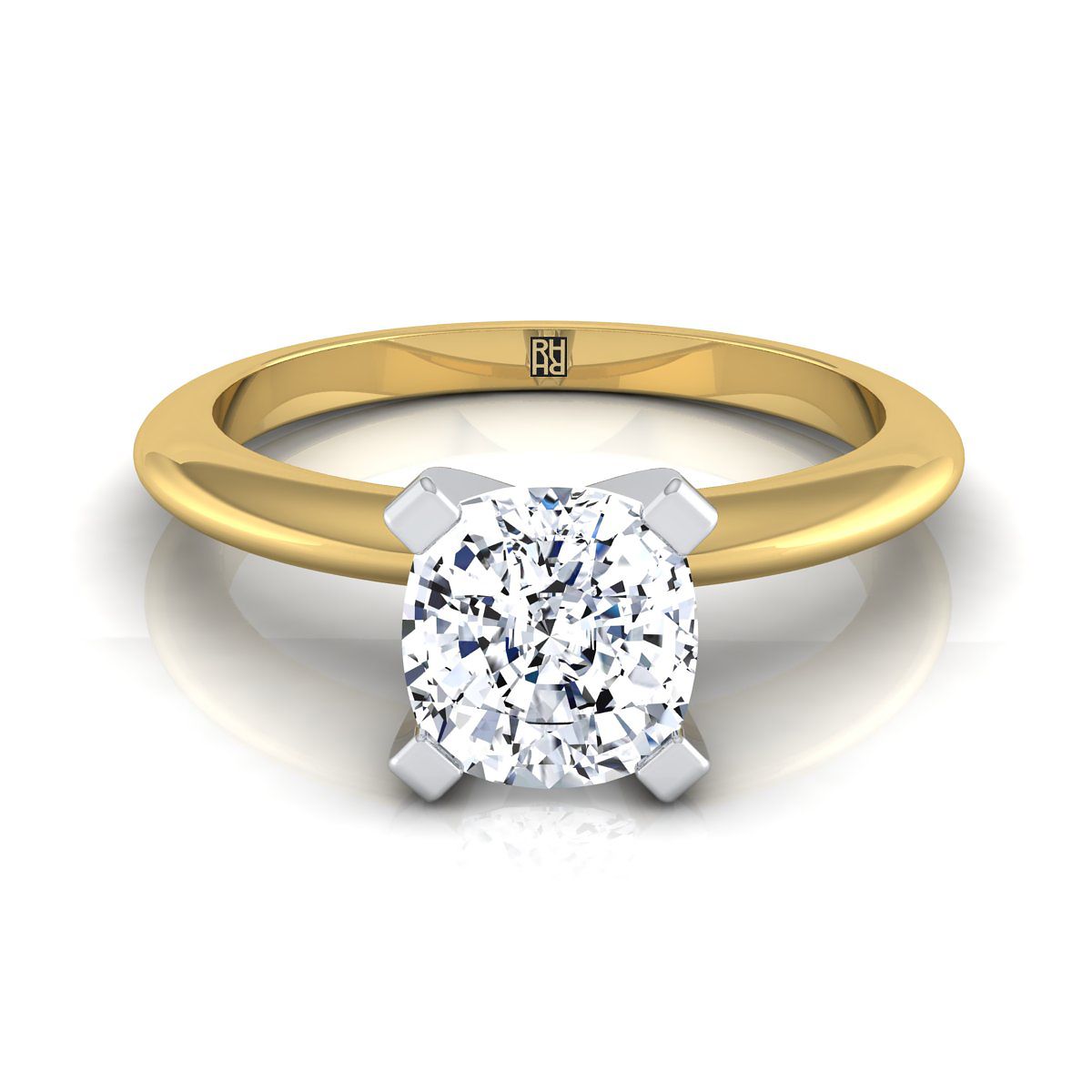 Classic Low Base Solitaire Cushion, in 18K Yellow Gold, prong setting | RockHer