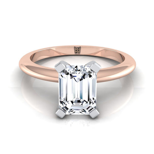 European Cut, Classic Low Base Solitaire Emerald, in 14K Rose Gold, prong setting | RockHer