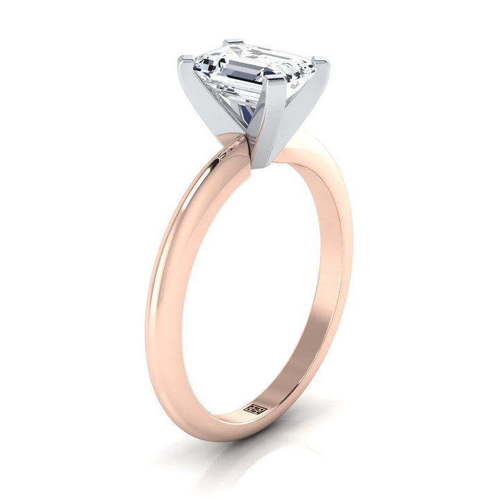 European Cut, Classic Low Base Solitaire Emerald, in 14K Rose Gold, prong setting – side profile | RockHer