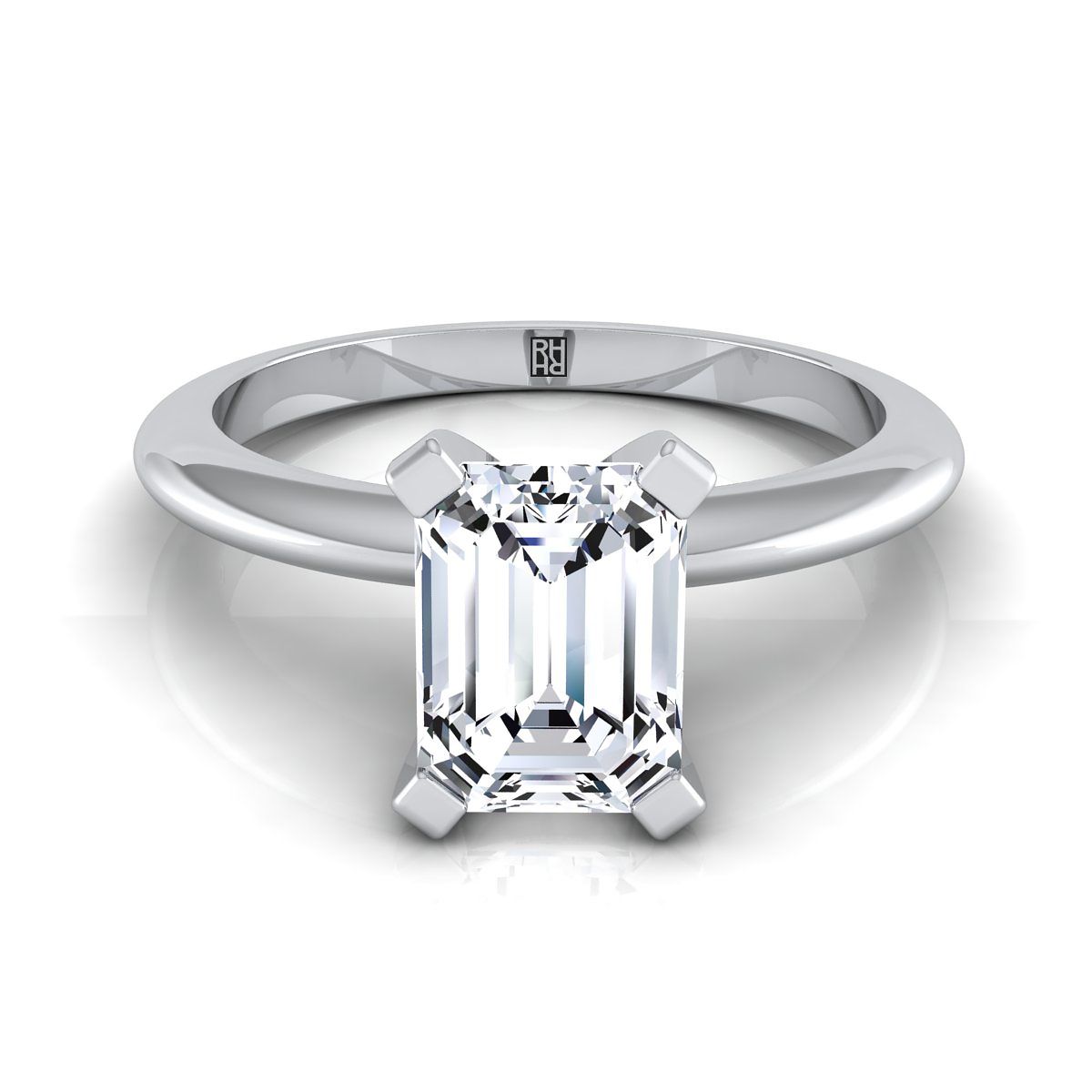 European Cut, Classic Low Base Solitaire Emerald, in Platinum, prong setting | RockHer