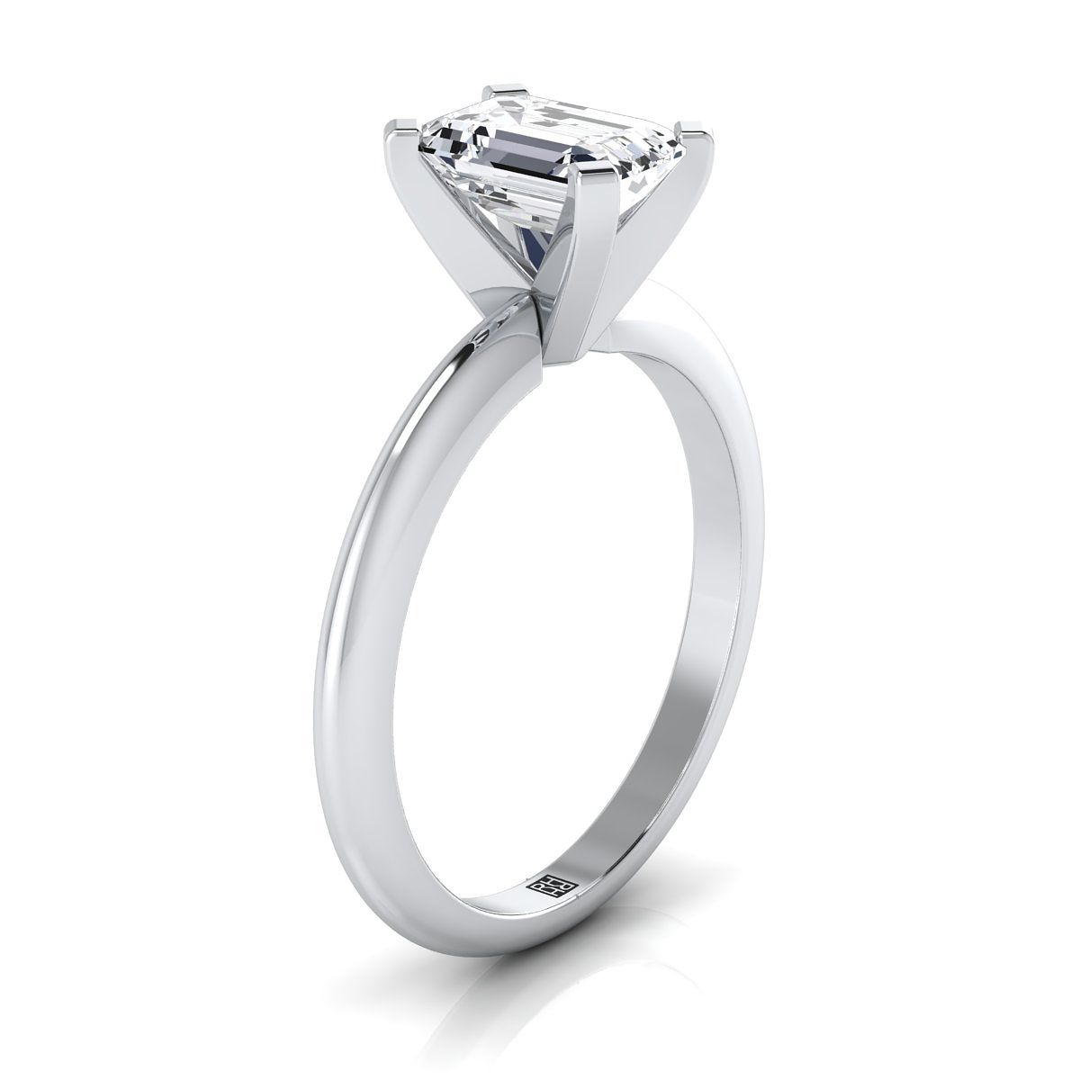 European Cut, Classic Low Base Solitaire Emerald, in 18K White Gold – side profile | RockHer