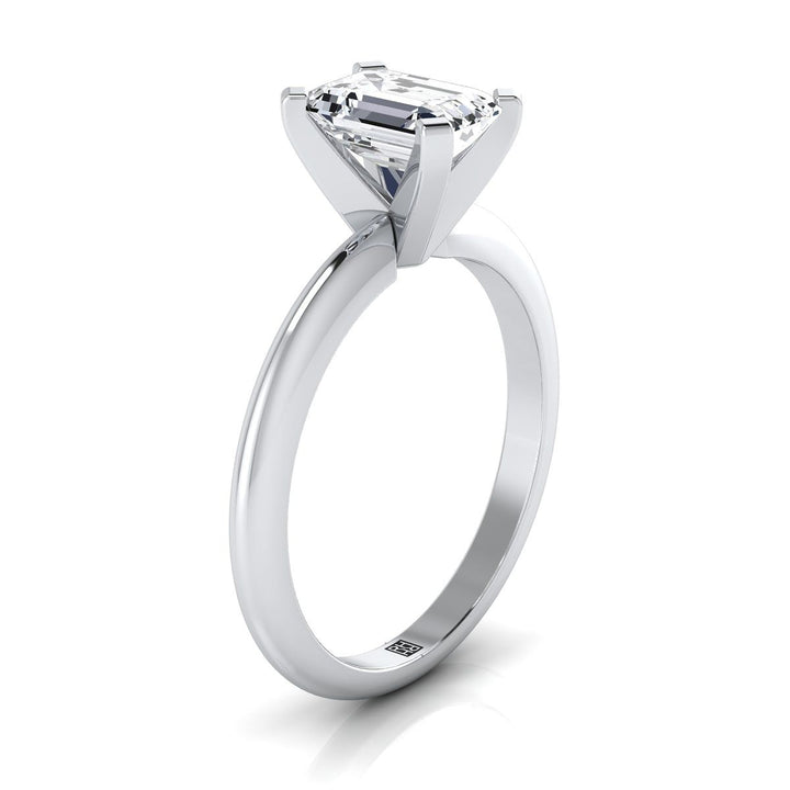 European Cut, Classic Low Base Solitaire Emerald, in 18K White Gold – side profile | RockHer