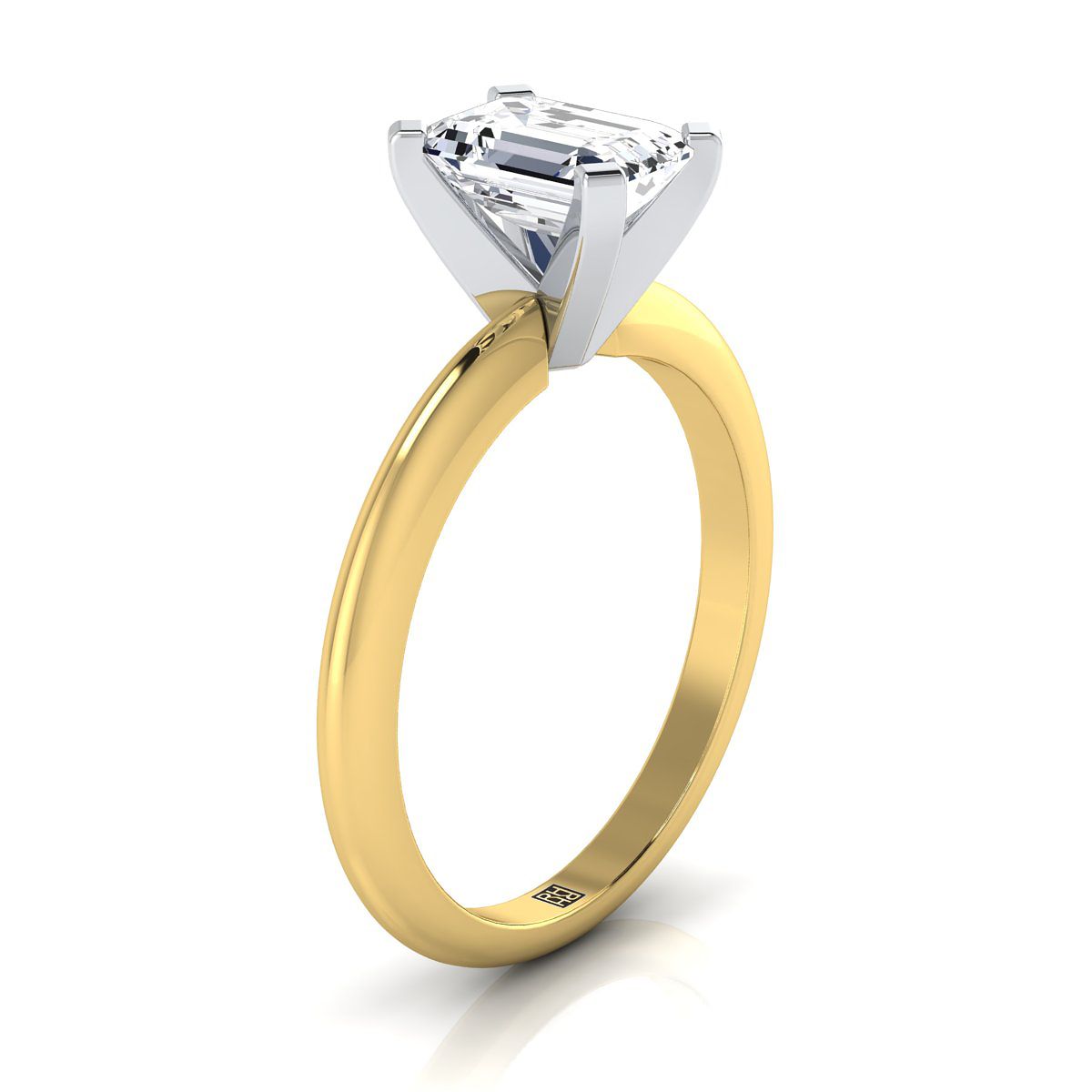 แหวนหมั้นแบบโซลิแทร์ฐานต่ำคลาสสิก ตัดทรงมรกต ทองคำเหลือง 18K