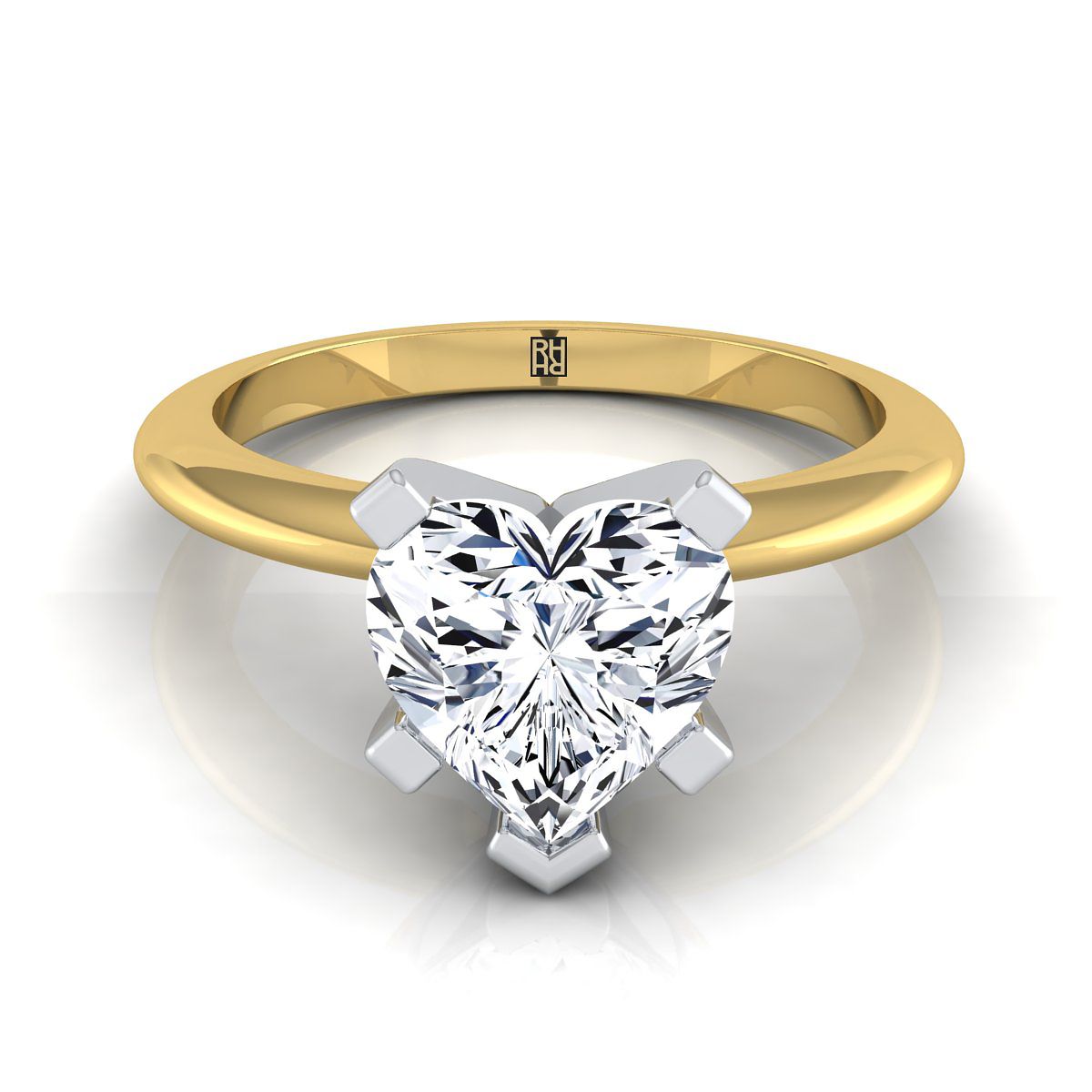 14K Yellow Gold Heart Shape Center  Classic Low Base Solitaire Engagement Ring