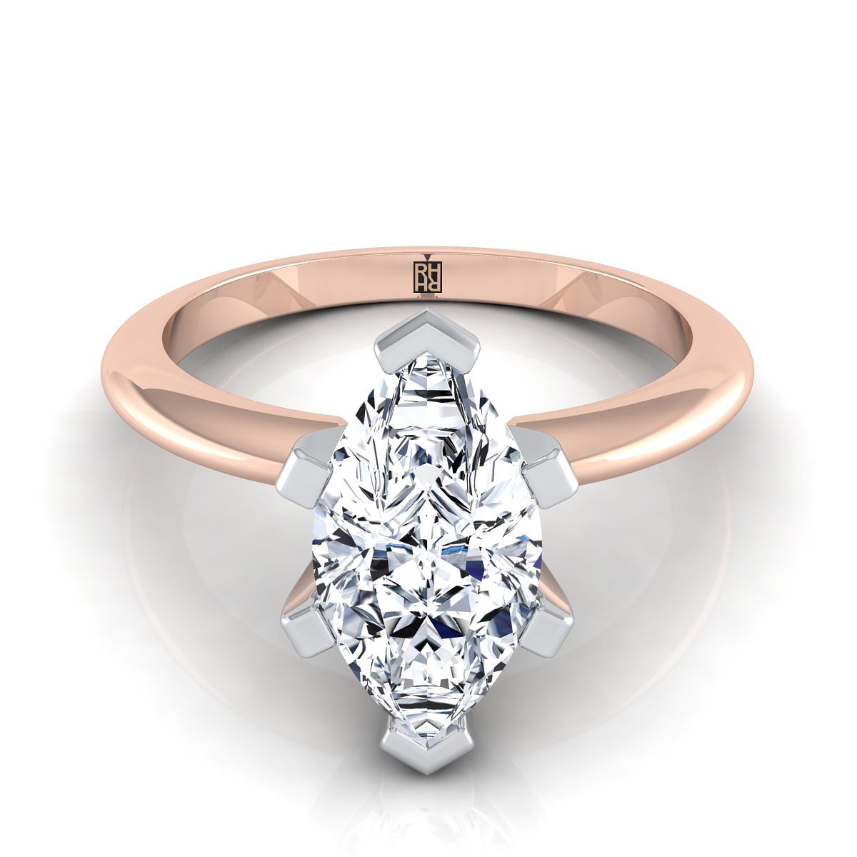 Classic Low Base Solitaire Marquise, in 14K Rose Gold, prong setting | RockHer
