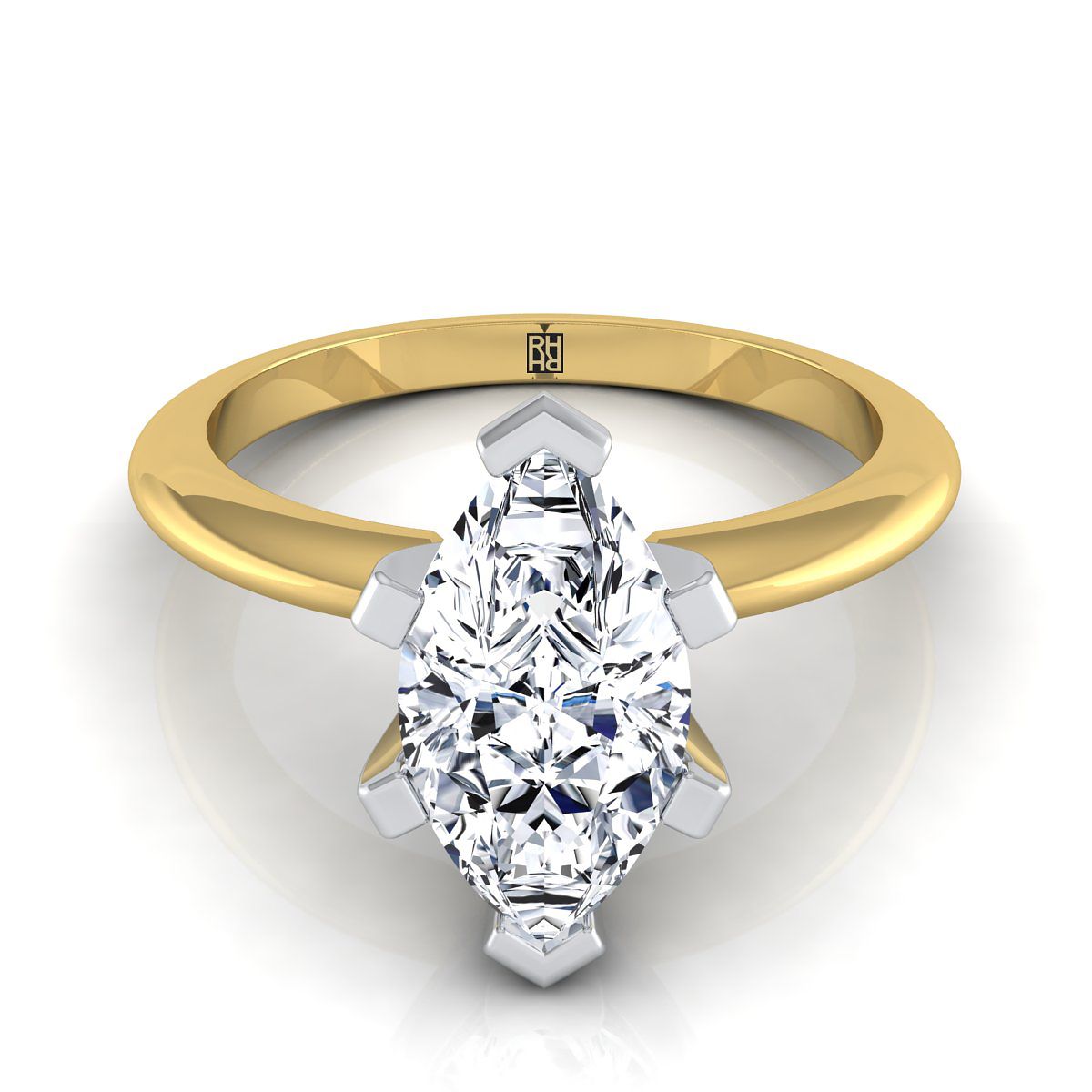 Classic Low Base Solitaire Marquise, in 18K Yellow Gold, prong setting | RockHer