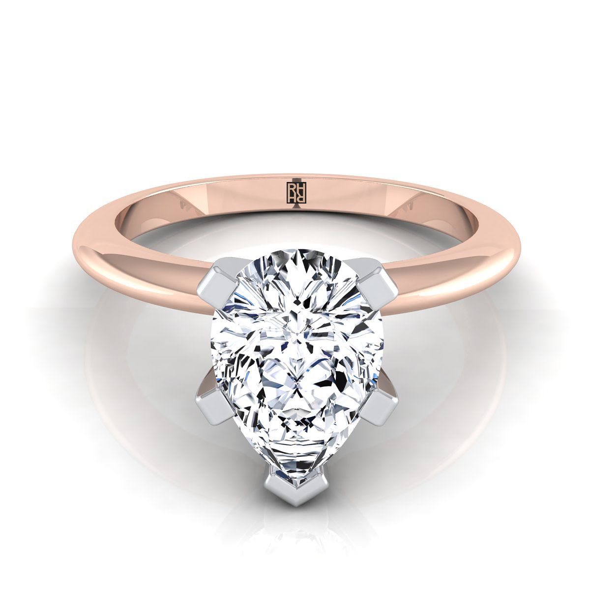 Classic Low Base Solitaire Pear Shape, in 14K Rose Gold, prong setting | RockHer