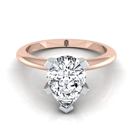 Classic Low Base Solitaire Pear Shape, in 14K Rose Gold, prong setting | RockHer