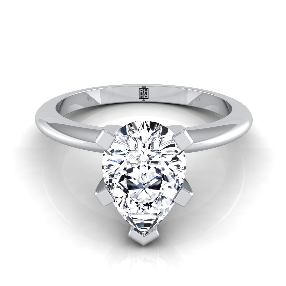 Classic Low Base Solitaire Pear Shape, in 18K White Gold | RockHer