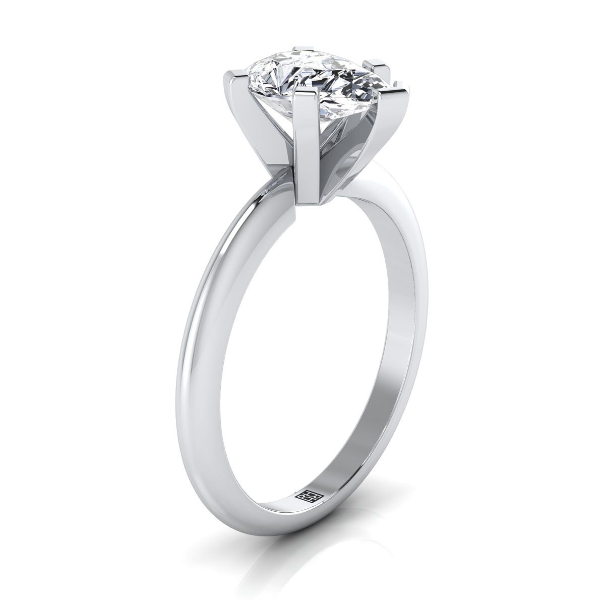 Classic Low Base Solitaire Pear Shape, in 18K White Gold – side profile | RockHer