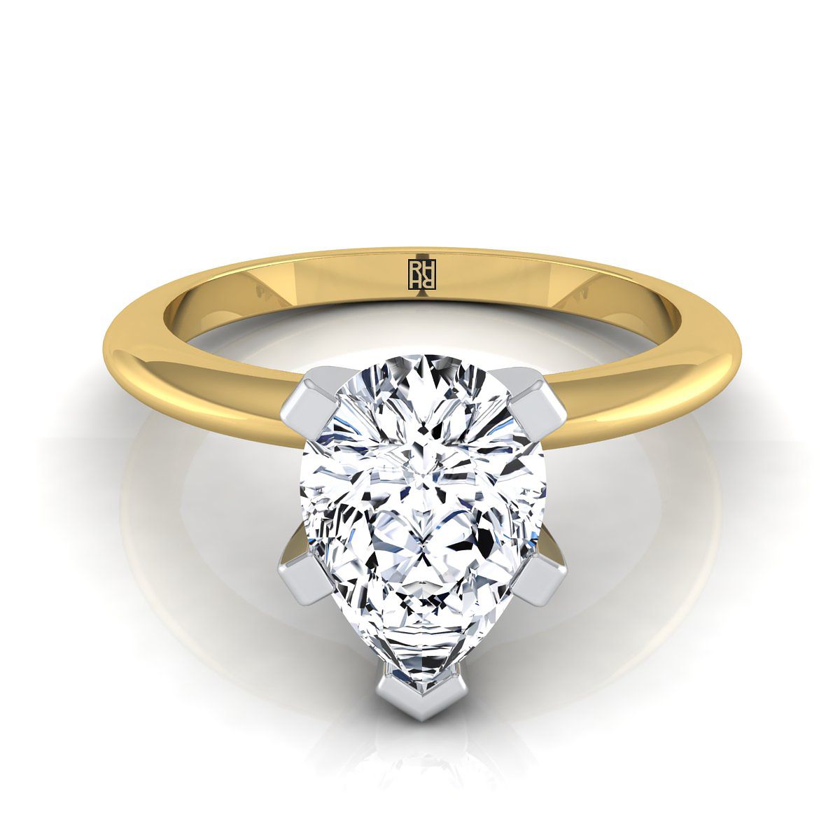 18K Yellow Gold Pear Shape Center  Classic Low Base Solitaire Engagement Ring
