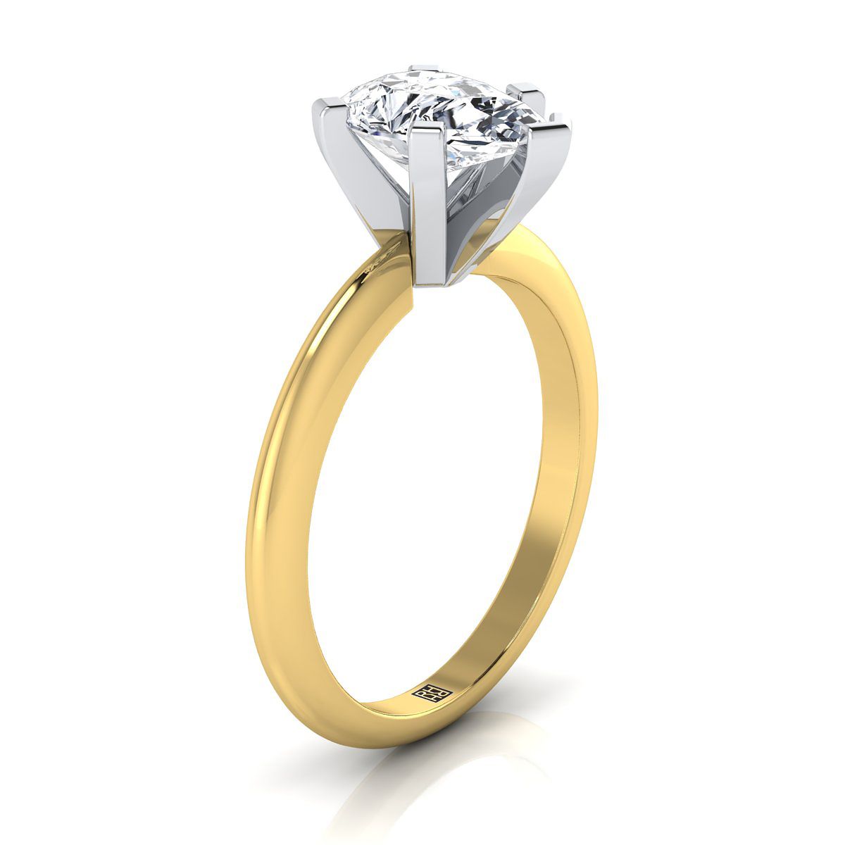 Classic Low Base Solitaire Pear Shape, in 18K Yellow Gold, prong setting – side profile | RockHer