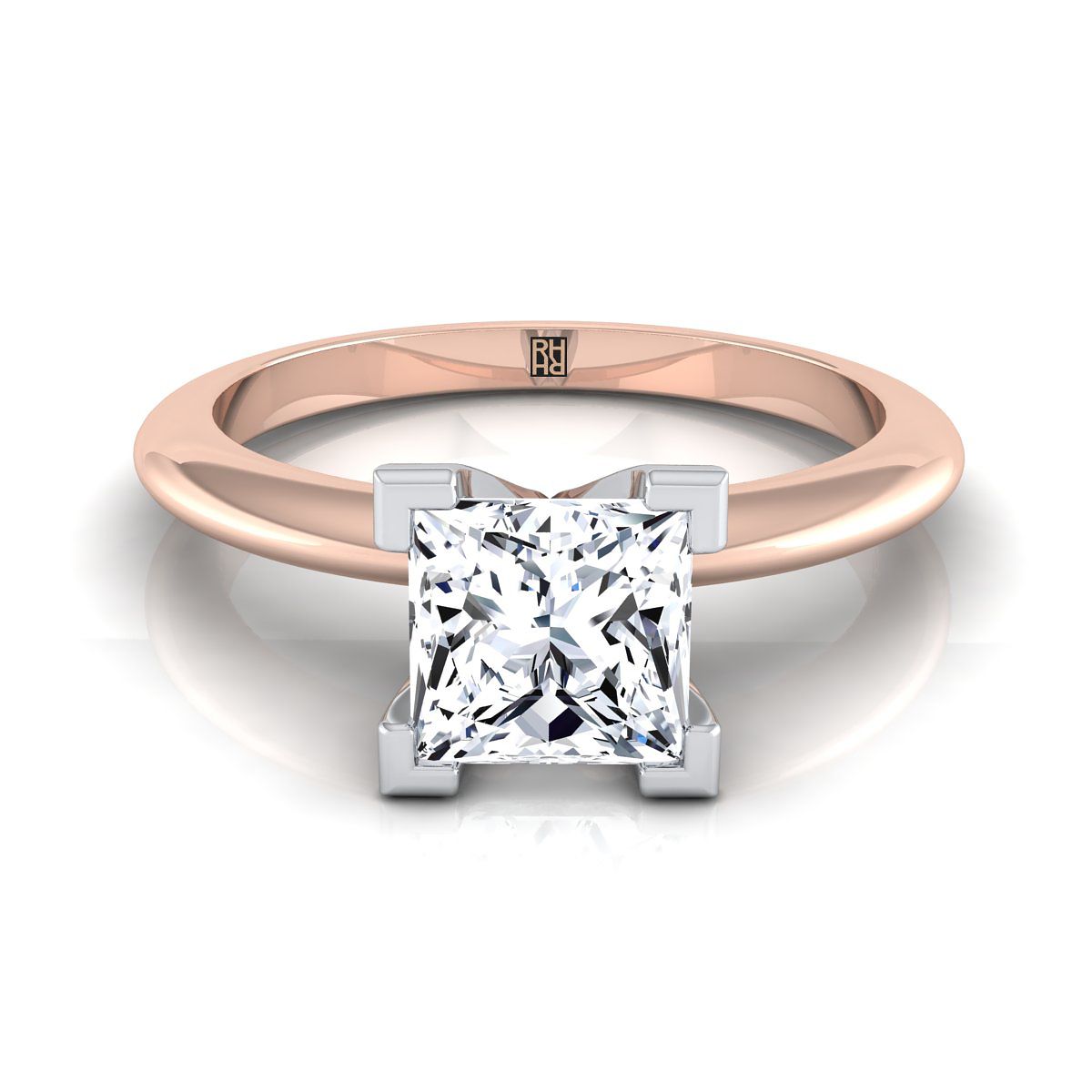 Classic Low Base Solitaire Princess, in 14K Rose Gold, prong setting | RockHer