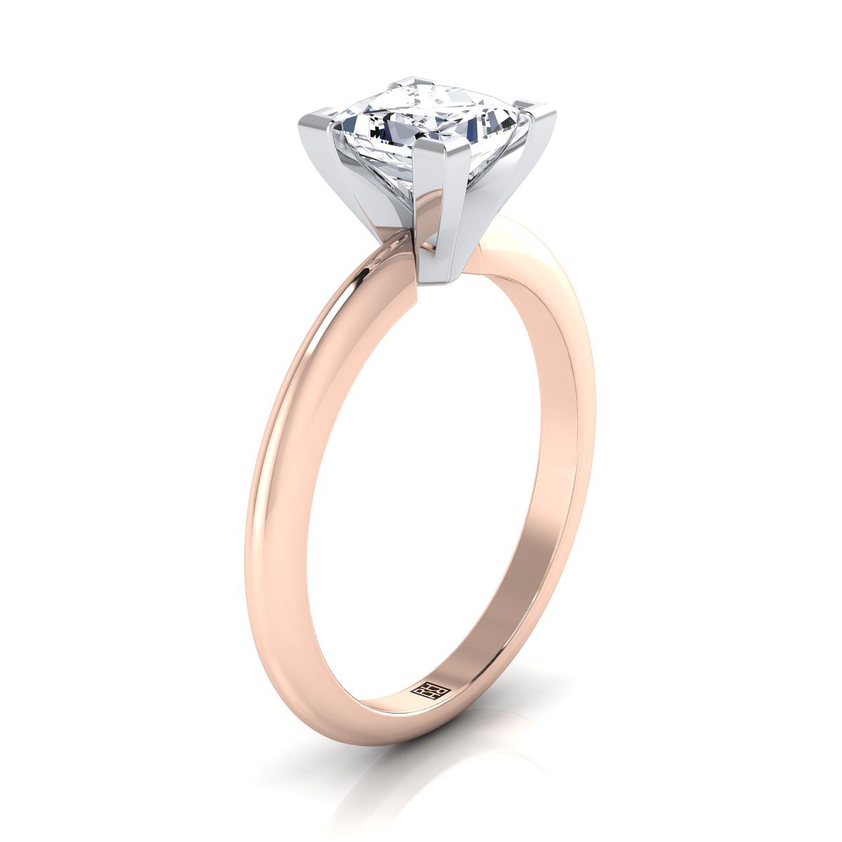 Classic Low Base Solitaire Princess, in 14K Rose Gold, prong setting – side profile | RockHer
