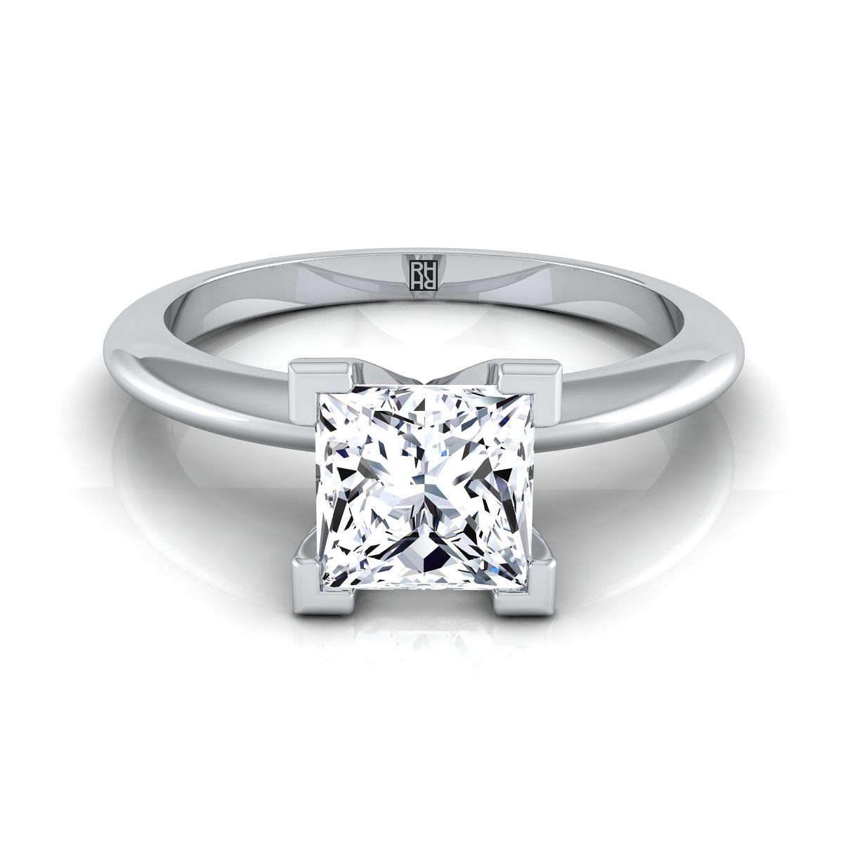14K White Gold Princess Cut  Classic Low Base Solitaire Engagement Ring