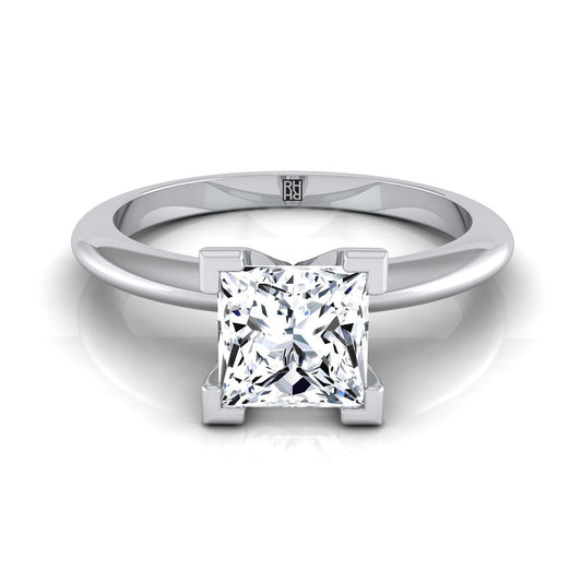 14K White Gold Princess Cut  Classic Low Base Solitaire Engagement Ring