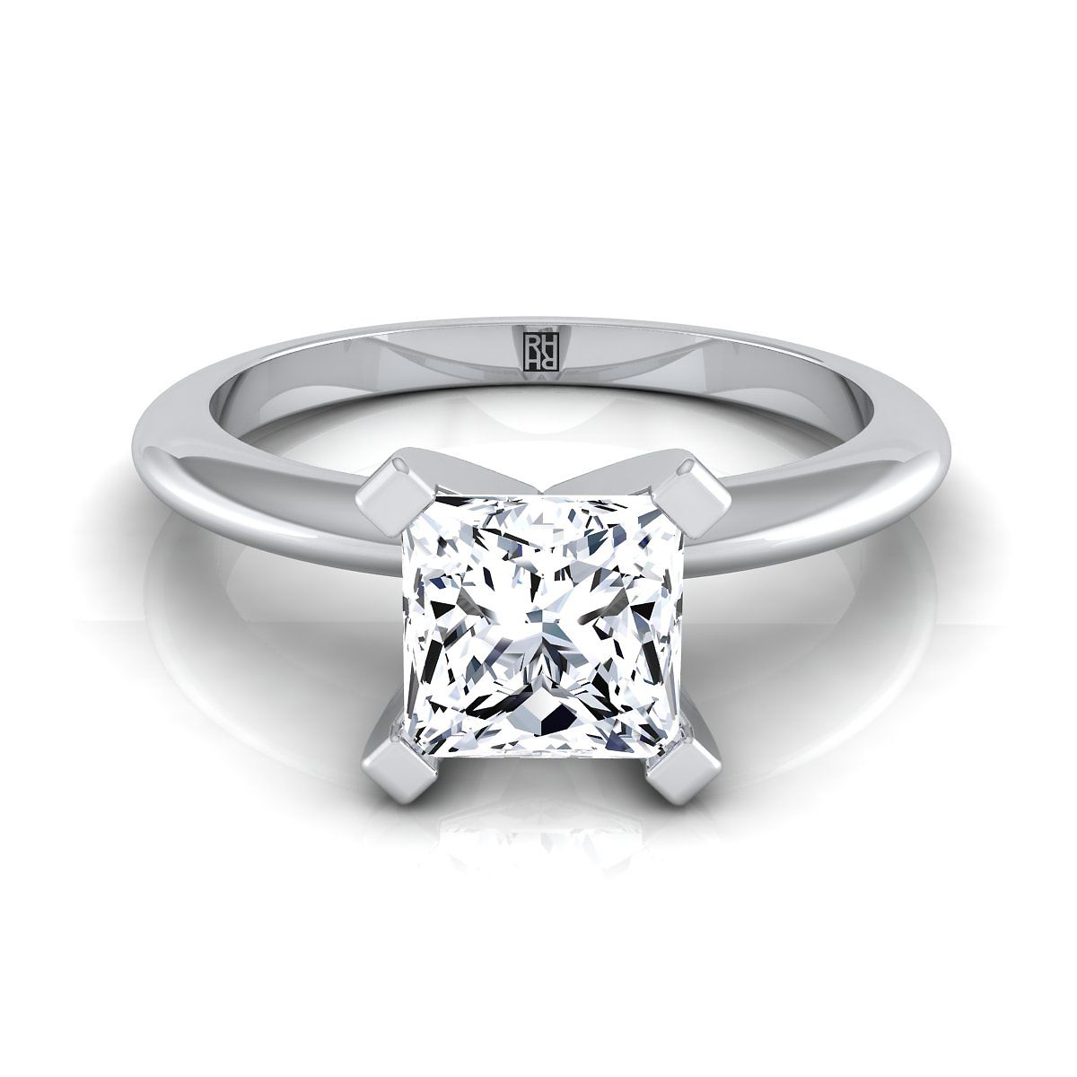 Classic Low Base Solitaire Princess, in 18K White Gold | RockHer
