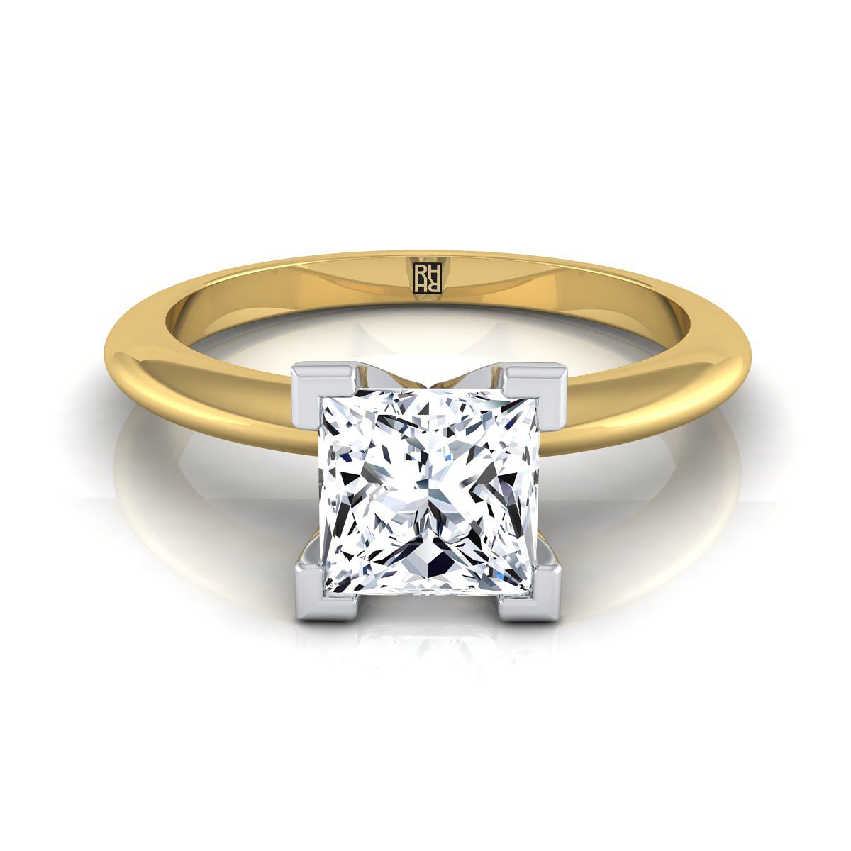 Classic Low Base Solitaire Princess, in 18K Yellow Gold, prong setting | RockHer