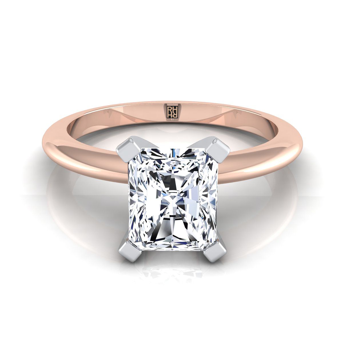 Classic Low Base Solitaire Radiant, in 14K Rose Gold, prong setting | RockHer