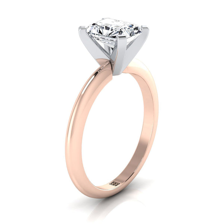 Classic Low Base Solitaire Radiant, in 14K Rose Gold, prong setting – side profile | RockHer