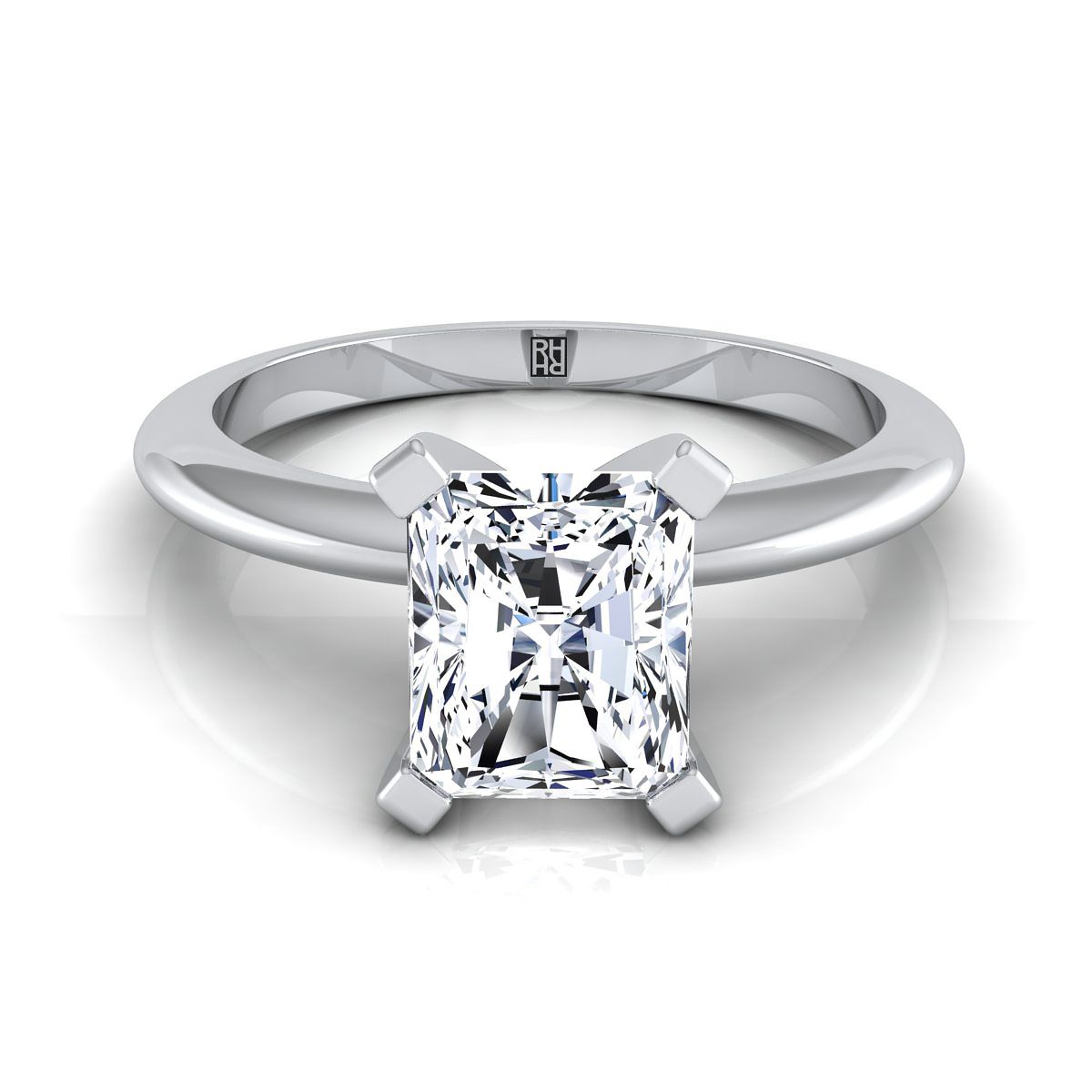 Classic Low Base Solitaire Radiant, in Platinum, prong setting | RockHer