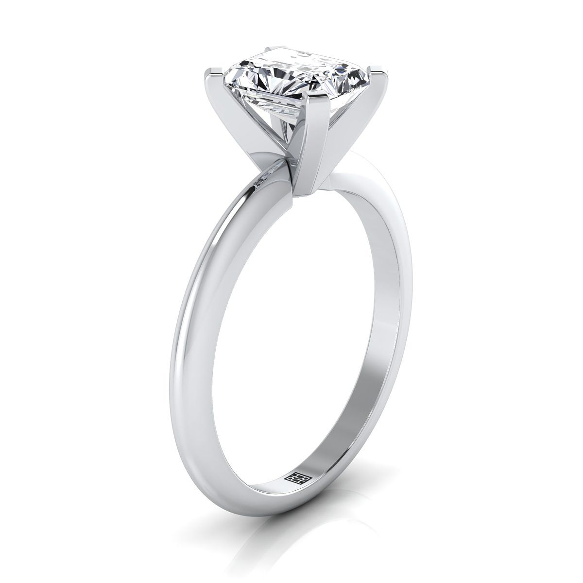 Classic Low Base Solitaire Radiant, in Platinum, prong setting – side profile | RockHer