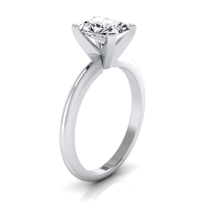 Classic Low Base Solitaire Radiant, in Platinum, prong setting – side profile | RockHer