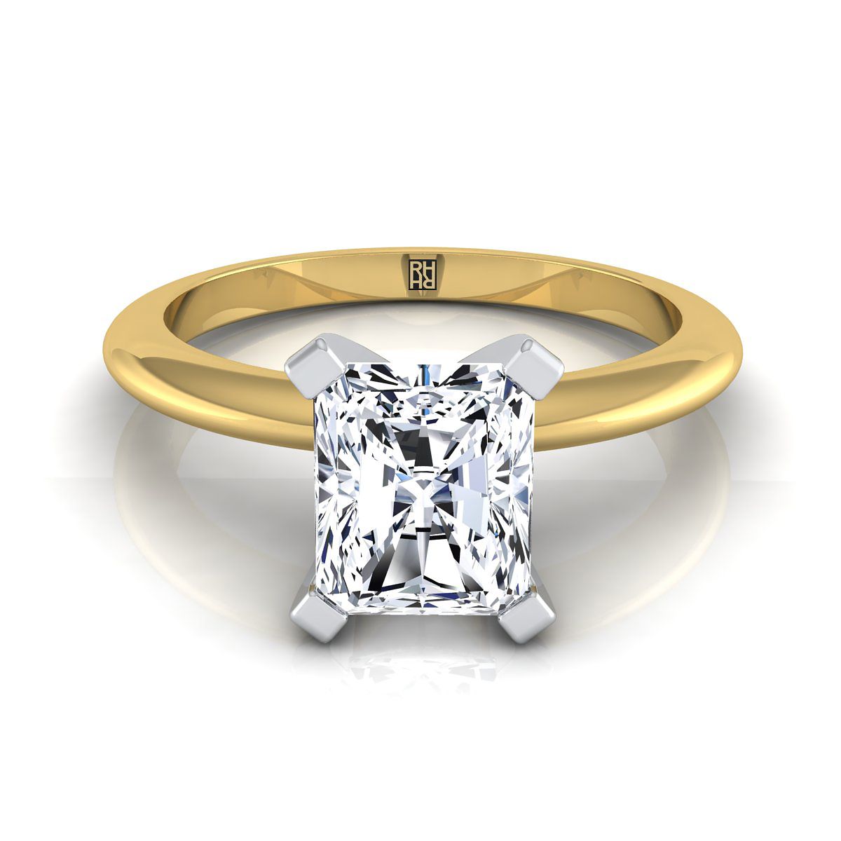 Classic Low Base Solitaire Radiant, in 18K Yellow Gold, prong setting | RockHer