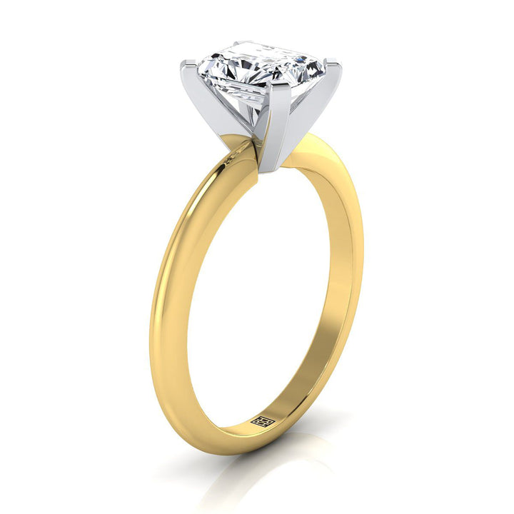 Classic Low Base Solitaire Radiant, in 18K Yellow Gold, prong setting – side profile | RockHer