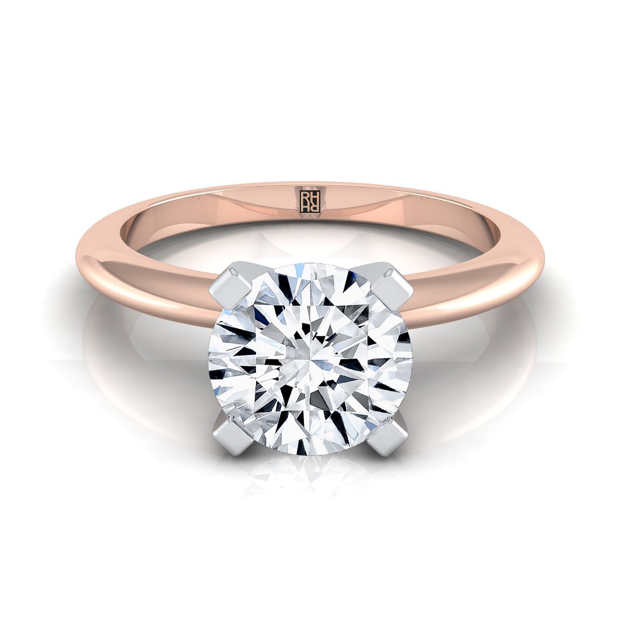 Round Brilliant, Classic Low Base Solitaire, in 14K Rose Gold, prong setting | RockHer