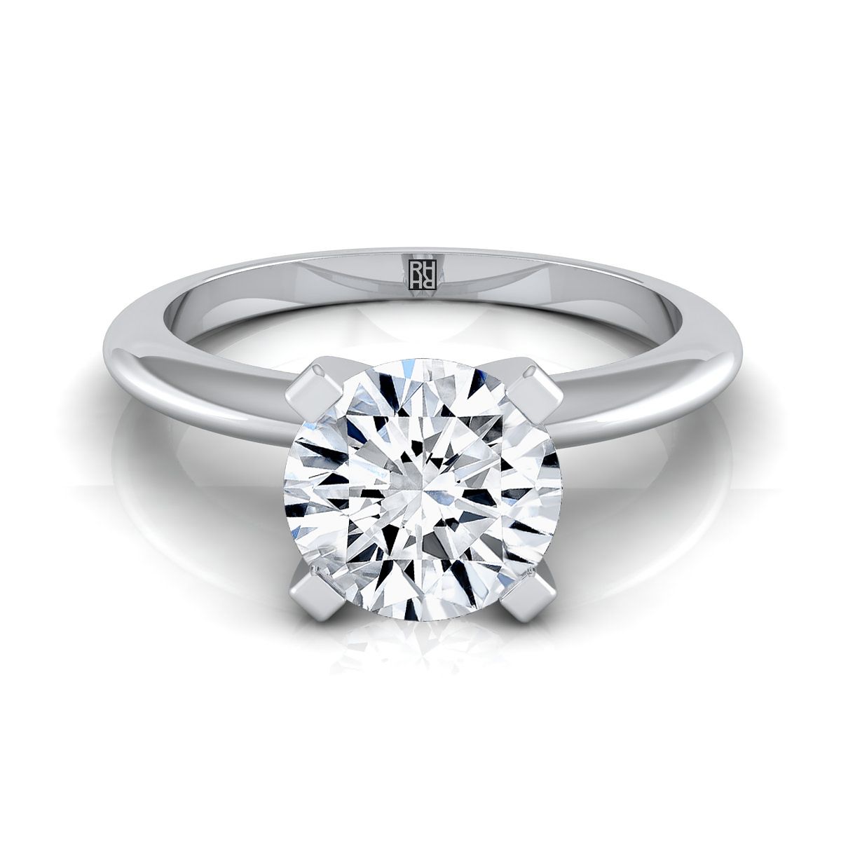 14K White Gold Round Brilliant  Classic Low Base Solitaire Engagement Ring