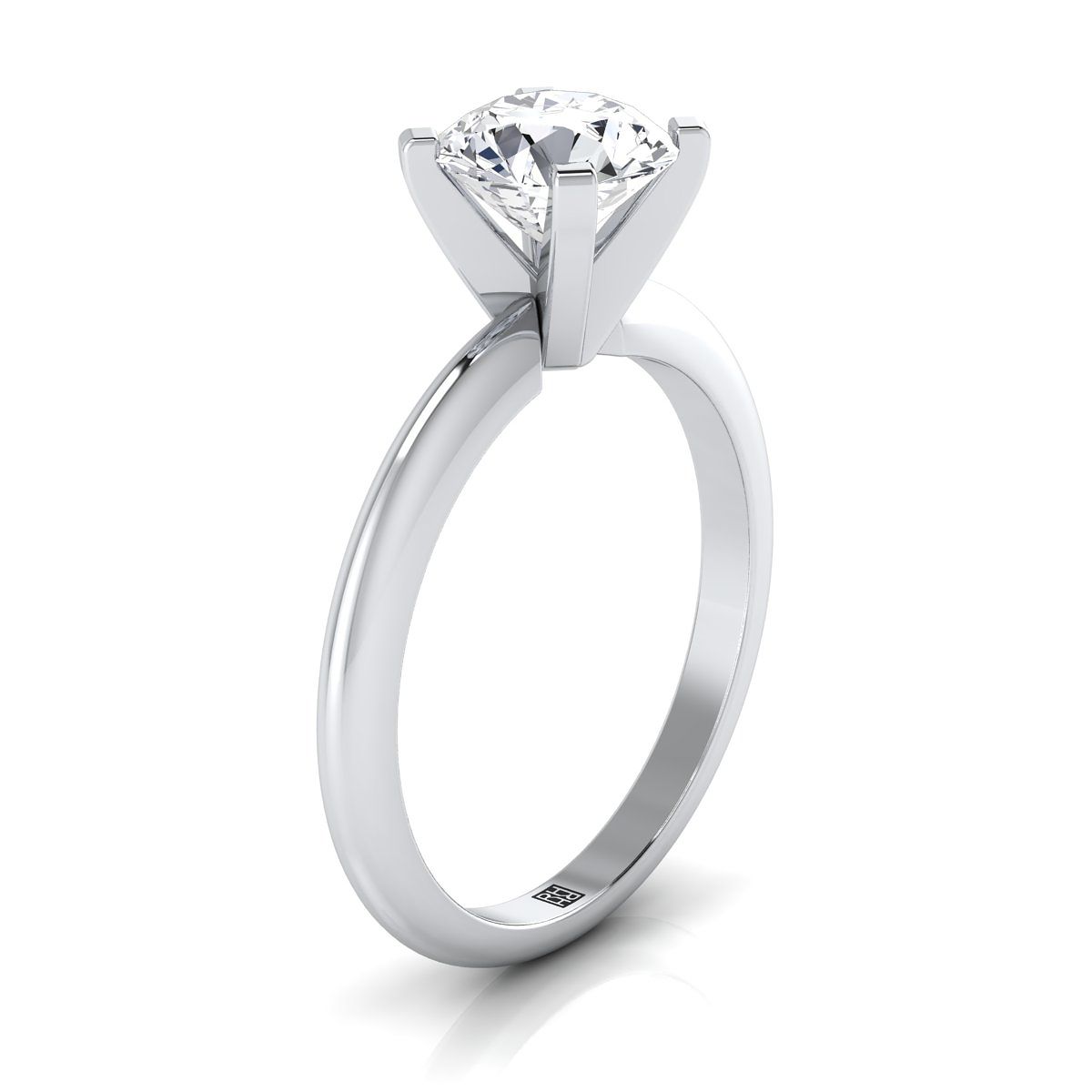 Round Brilliant, Classic Low Base Solitaire, in Platinum, prong setting – side profile | RockHer