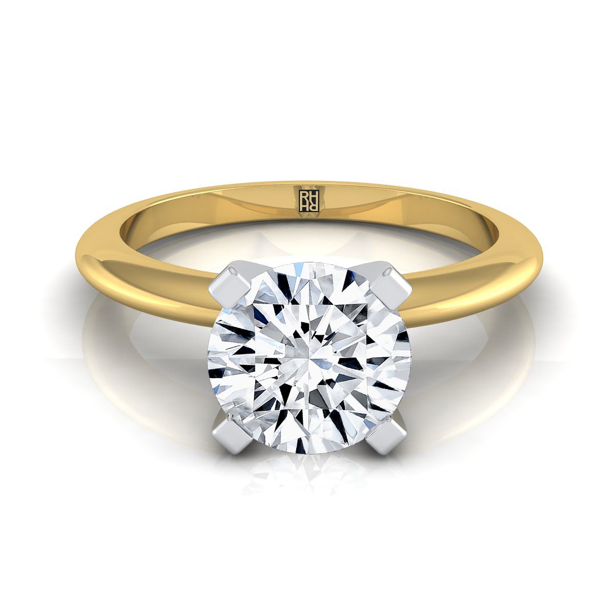 Round Brilliant, Classic Low Base Solitaire, in 18K Yellow Gold, prong setting | RockHer