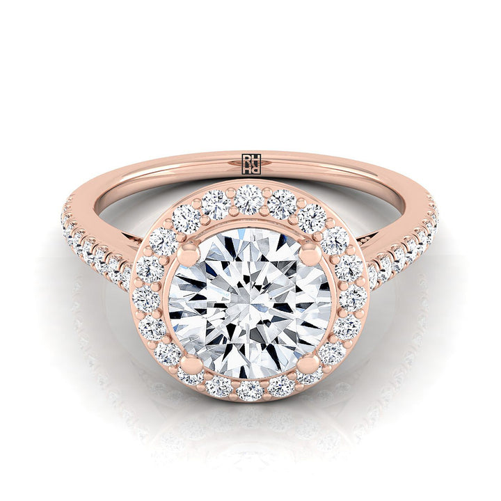 Round Brilliant, Secret Gallery French Pavé Halo, in 14K Rose Gold, pave setting – view 8 | RockHer