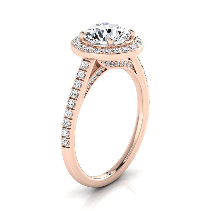 Round Brilliant, Secret Gallery French Pavé Halo, in 14K Rose Gold, pave setting – view 9 | RockHer