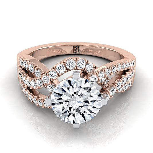 14K Rose Gold Round Brilliant Bypass Twist French Pave Swirl Diamond Engagement Ring -1/2ctw