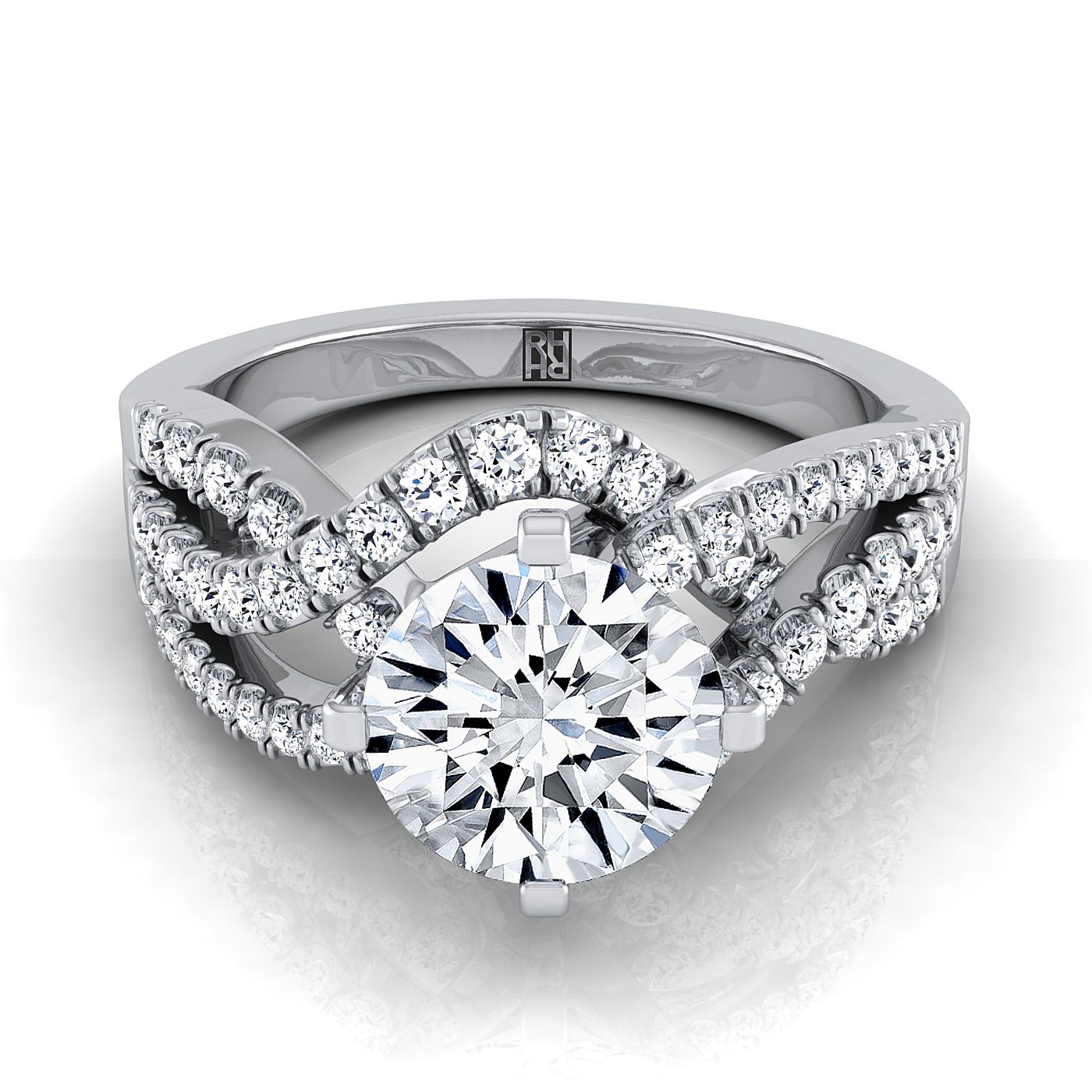 Round Brilliant, Bypass Twist Pavé Swirl, in 18K White Gold | RockHer