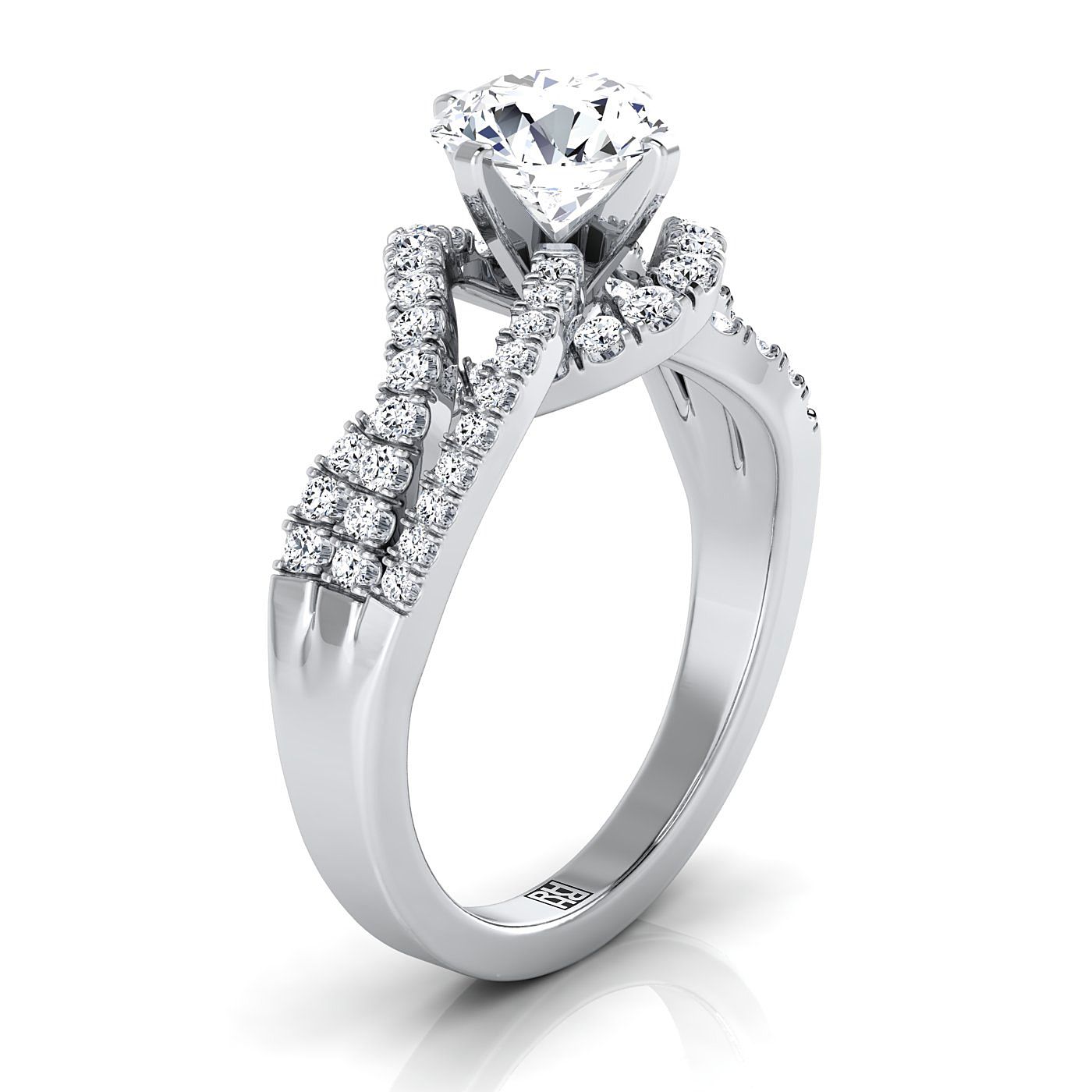 Round Brilliant, Bypass Twist Pavé Swirl, in 18K White Gold – side profile | RockHer