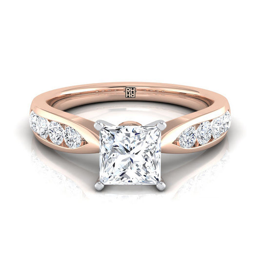 Pinched Channel Side Stone Princess, in 14K Rose Gold | RockHer