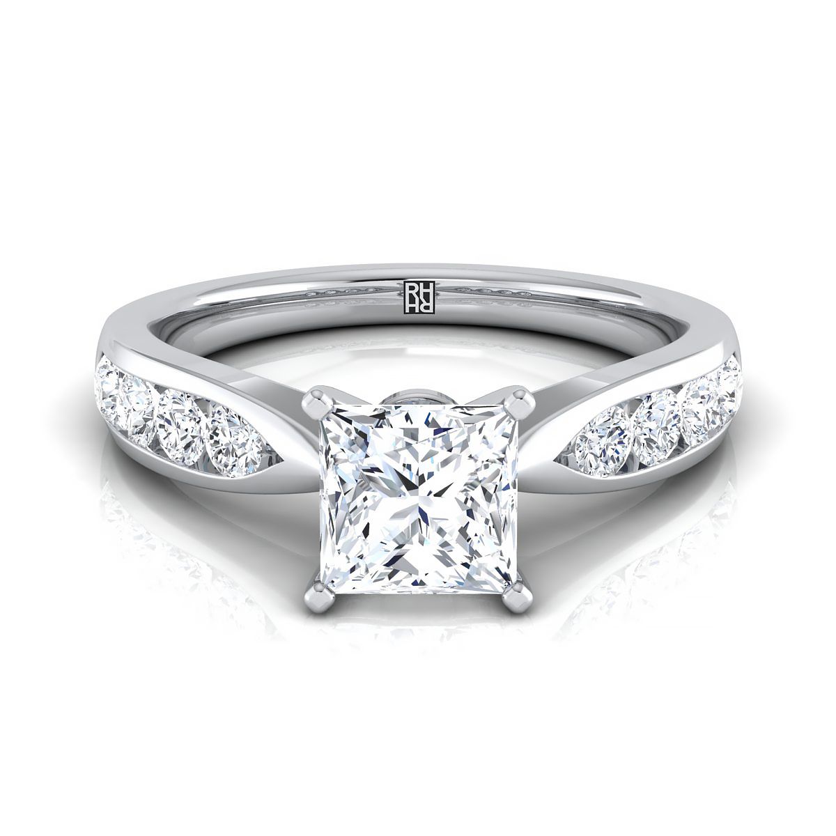 Pinched Channel Side Stone Princess, in 18K White Gold | RockHer