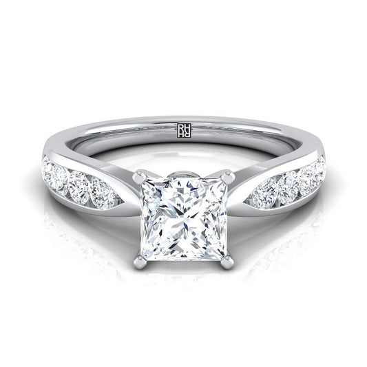 Pinched Channel Side Stone Princess, in 18K White Gold | RockHer