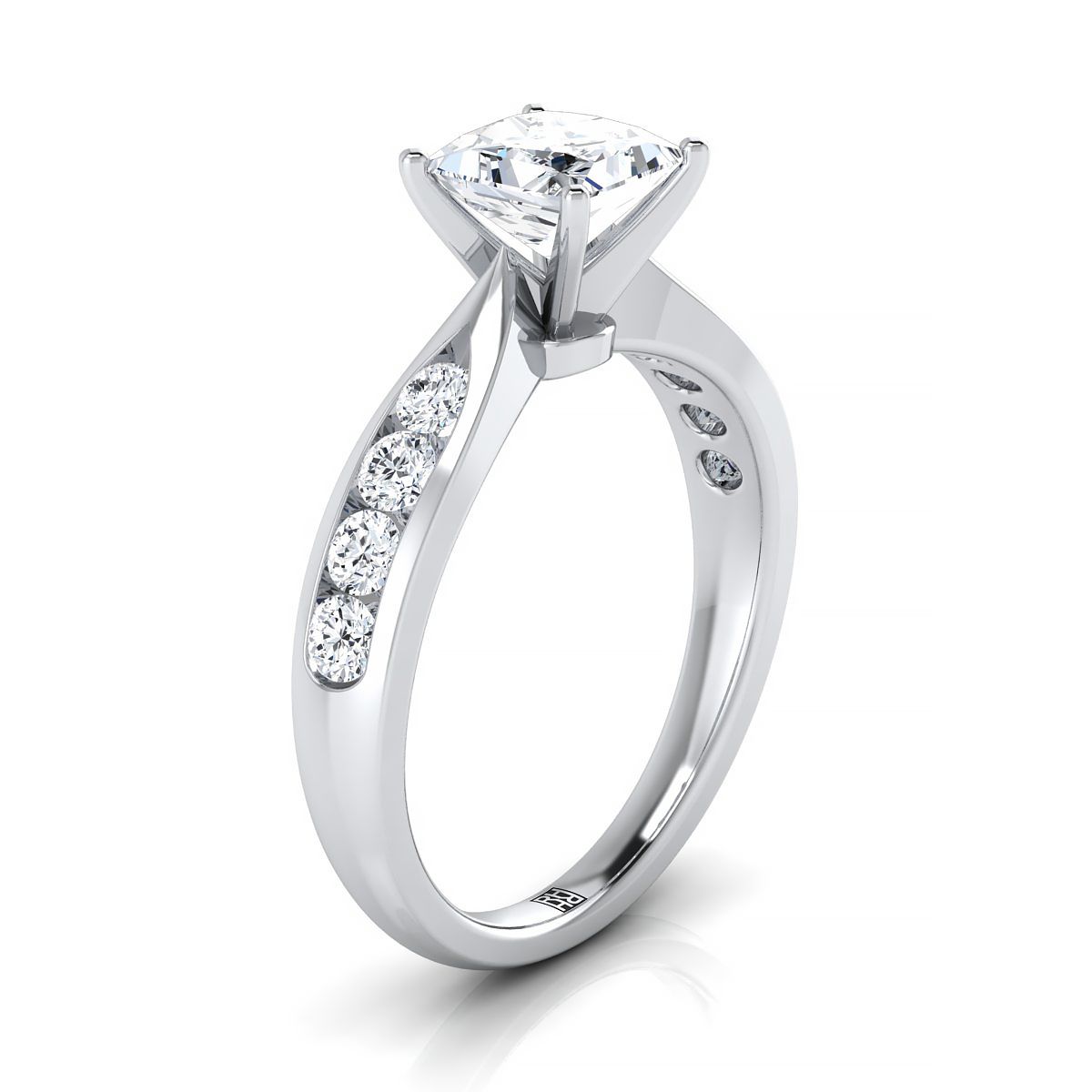 Pinched Channel Side Stone Princess, in 18K White Gold – side profile | RockHer