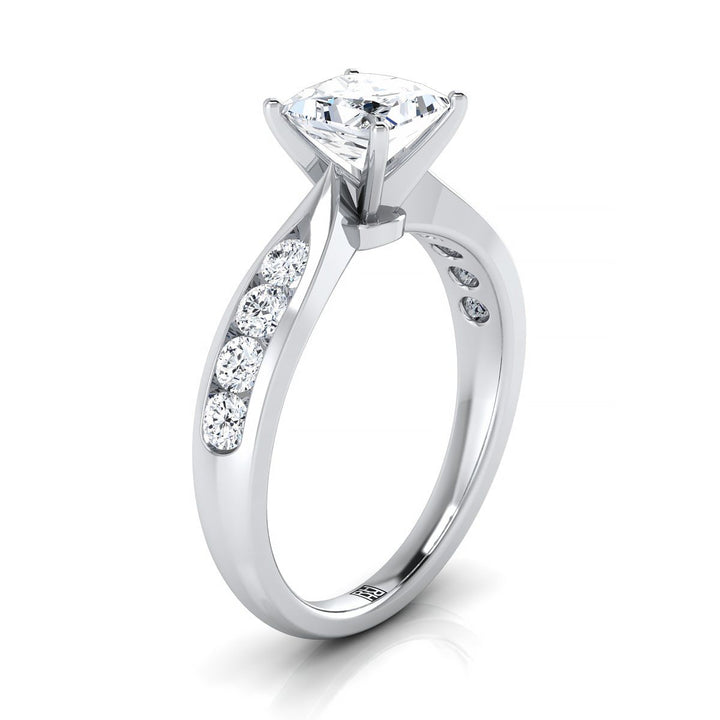 Pinched Channel Side Stone Princess, in 18K White Gold – side profile | RockHer