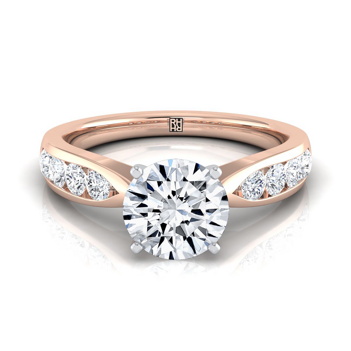 Round Brilliant, Pinched Channel Side Stone, in 14K Rose Gold | RockHer