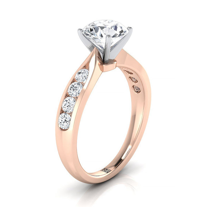 Round Brilliant, Pinched Channel Side Stone, in 14K Rose Gold – side profile | RockHer