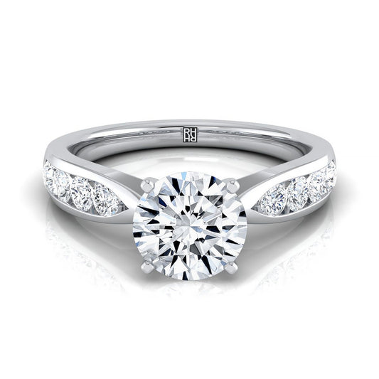 Round Brilliant, Pinched Channel Side Stone, in 18K White Gold | RockHer